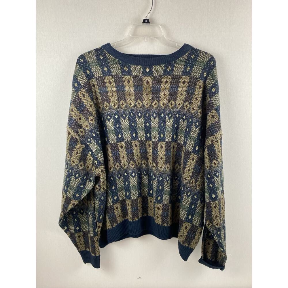 Vintage Towncraft Sweater Grunge Geometric Brown Size 2x Men Acrylic